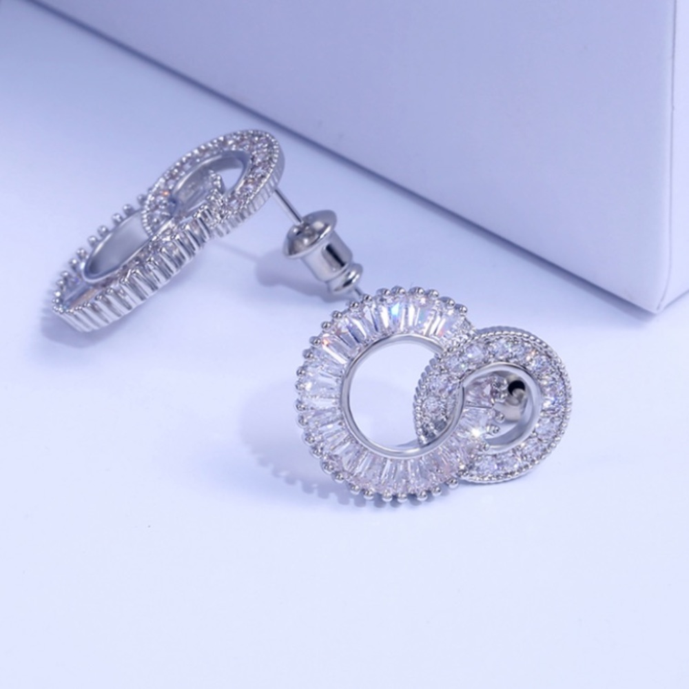 ¥NEW 925 Sterling Silver Diamond Hoop Earrings - Picture 6 of 8